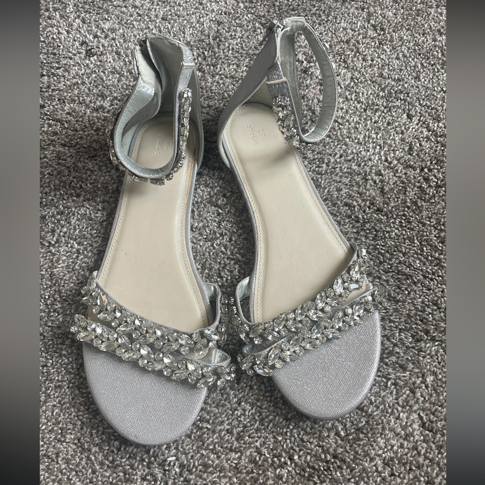 David’s Bridal Women's Silver Jeweled Ankle-Strap Sandals